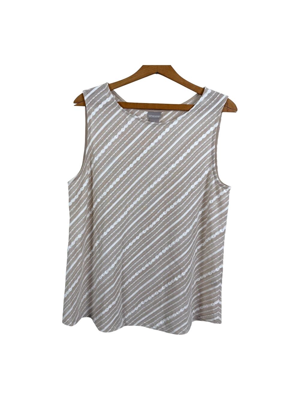 Chico's Women Beige Sleeveless Tank Top Size 2 (US Large) White Lace Detailing